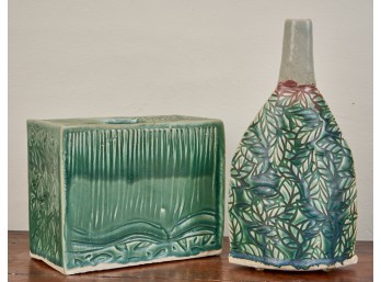 (2) ARTISAN CRAFTED GLAZED EARTHENWARE VASES