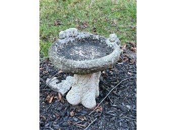 DIMINUTIVE CAST STONE BIRD BATH with MICE