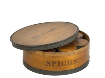 (19thc) SPICE BOX w (8) CANISTERS