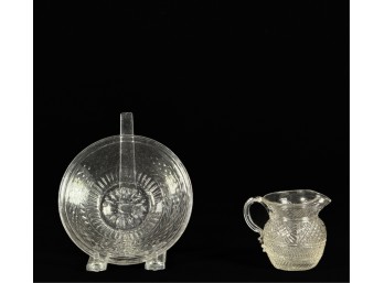 (19th c) AMERICAN BLOWN MOLD GLASS PITCHER & BOWL
