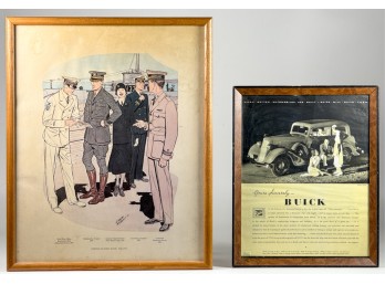 1930s BUICK AD & NAVAL PRINT