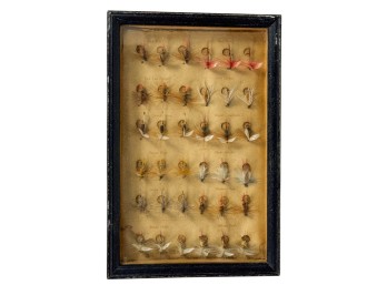 FRAMED EARLY (20th c) FLY FISHING LURE ASSORTMENT