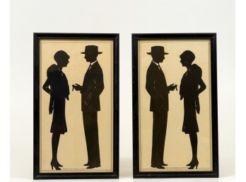 PAIR 1920'S 'FLAPPER GIRL & GENT' SILHOUETTES