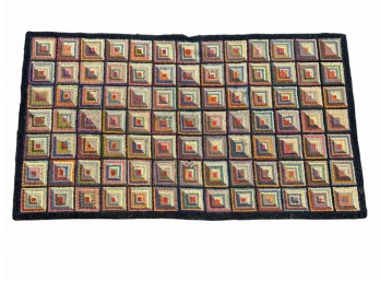 (19thc) LOG CABIN HOOKED THROW RUG