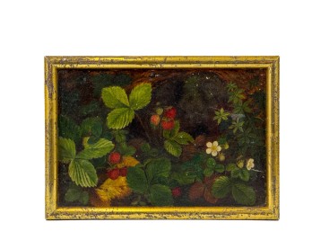DIMINUTIVE (19thc) 'STRAWBERRIES & WILDFLOWERS' OIL