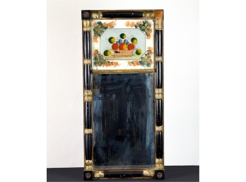 (19thc) SPLIT COLUMN MIRROR w REVERSE GLASS PANEL