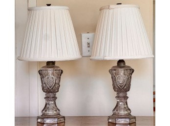 PAIR AMERICAN MOLDED GLASS WHALE OIL LAMPS