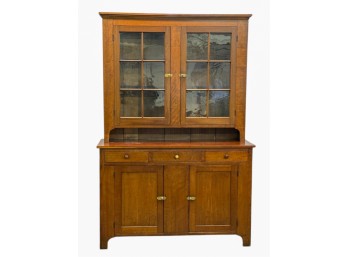 (19thc) PINE (2) PIECE STEPBACK CUPBOARD