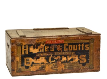 HOLMES & COUTTS BISCUIT BOX w PAPER LABEL