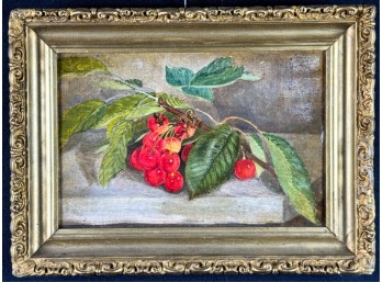 (19thc) 'STILL LIFE w CHERRIES' OIL