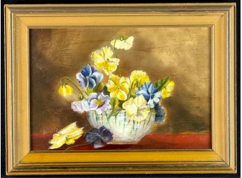 (19thc) 'STILL LIFE w PANSIES' OIL