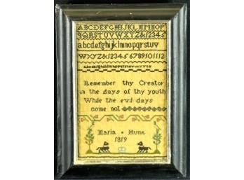 1819 MARIA HUNT ALPHA NUMERIC SCHOOL GIRL SAMPLER