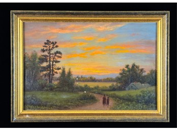 (19thc) 'MOUNTAIN WALK AT DUSK' OIL ON CANVAS