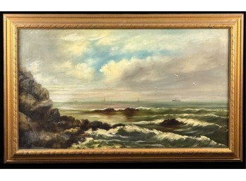 (EARLY 20thc) AMERICAN SCHOOL 'SEACOAST with BOATS