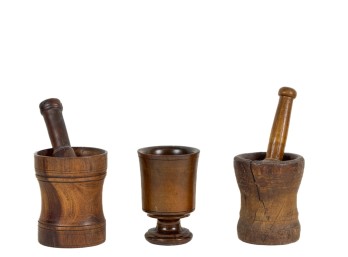 (3) SMALL (19th c) MORTARS & (2) PESTLES