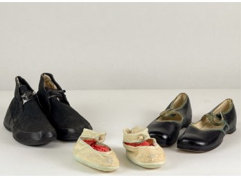 (3) PAIRS CHILD'S SHOES, SILK, BALLY & RUBBER CO