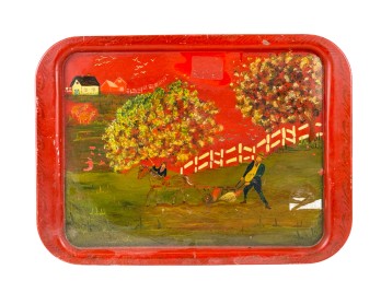 TOLEWARE TRAY w FARMING SCENE