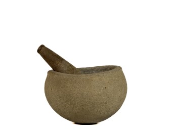 LARGE CARVED STONE MORTAR & PESTLE