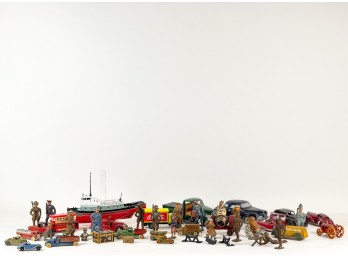 (20th c) PAINTED CAST IRON TOY SOLDIERS & CARS