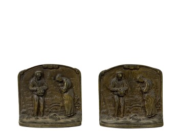 PAIR BRONZED CAST IRON 'THE ANGELUS' BOOKENDS