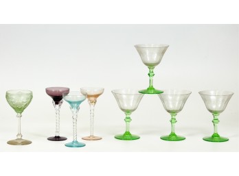 GROUPING OF COLORED GLASS STEMWARE