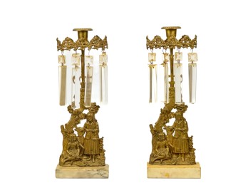 PAIR VICTORIAN FIGURAL BRONZE GIRANDOLES