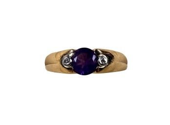 14K GOLD AMETHYST AND DIAMOND RING
