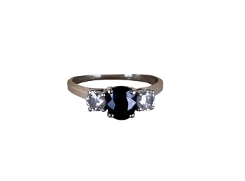 14K WHITE GOLD SAPPHIRE  AND DIAMOND RING