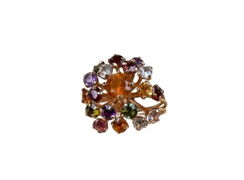 18K GOLD MULTI GEMSTONE CLUSTER RING