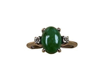 14K WHITE GOLD JADE AND DIAMOND RING