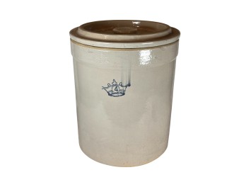 VINTAGE (4) GALLON SALT GLAZED COVERED CROCK