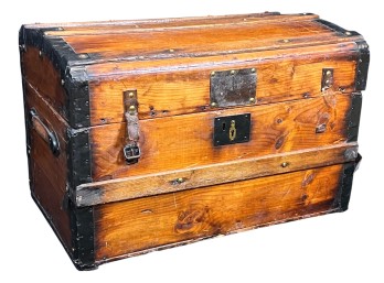 ANTIQUE PINE DOME TOP TRUNK