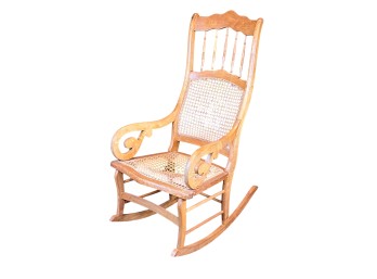 VINTAGE CANE SEAT MAPLE ROCKER