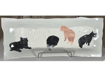 SIGNED DECORATIVE ART POTTERY CAT TRAY