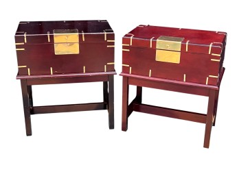 (2) (20th c) CAMPAIGN STYLE BOXES ON STANDS