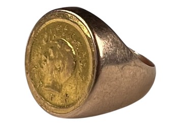 22K GOLD IRANIAN COIN MOUNTED IN 14k GOLD RING