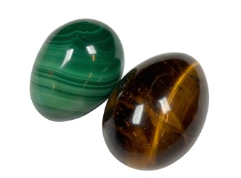 (2) CARVED MINERAL SPECIMEN EGG SHAPE STONES
