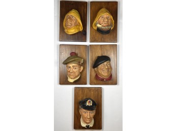 (5) VINTAGE BOSSONS ENGLAND CHALKWARE HEADS