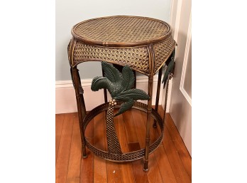 FAUX RATTAN ROUND METAL SIDE TABLE