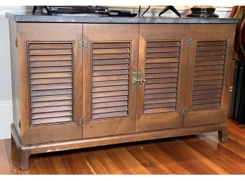 MID-CENTURY SLATE TOP CHERRY CREDENZA