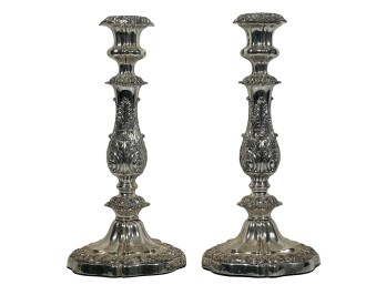LARGE PAIR of ELEGANT SILVER PLATE CANDLESTICKS