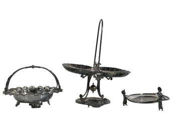 (3) FIGURAL VICTORIAN SILVER PLATE TABLEWARES