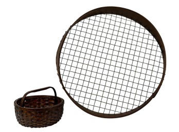HAND WOVEN SPLINT ASH BASKET & MAINE POTATO TRAY