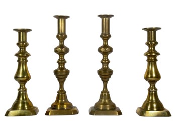 (2) PAIRS of (19th c) BRASS PUSHUP CANDLESTICKS