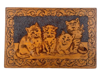 FLEMISH ART CO. ART NOUVEAU PYROGRAPHY CAT PLAQUE