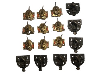 (2) SETS VICTORIAN BRASS & IRON WINDOW LATCHES