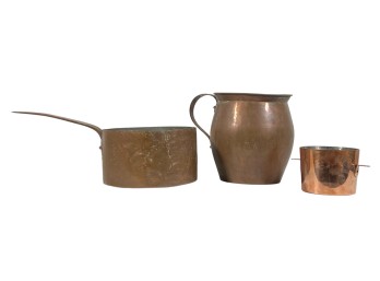 ANTIQUE COPPER POT, PITCHER, & CROCK