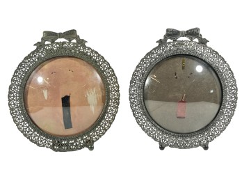 PAIR of CONVEX SILVERED BRASS PICTURE FRAMES