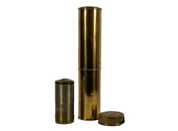 BRASS TUMBLER CASE, FOLDING CUP, & MERWIN HULBERT