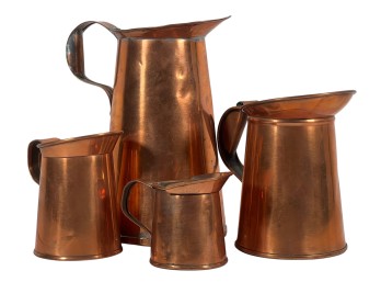 (4) GRADUATED COPPER PITCHERS/MEASURES
